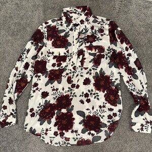 Floral Burgundy and White Blouse